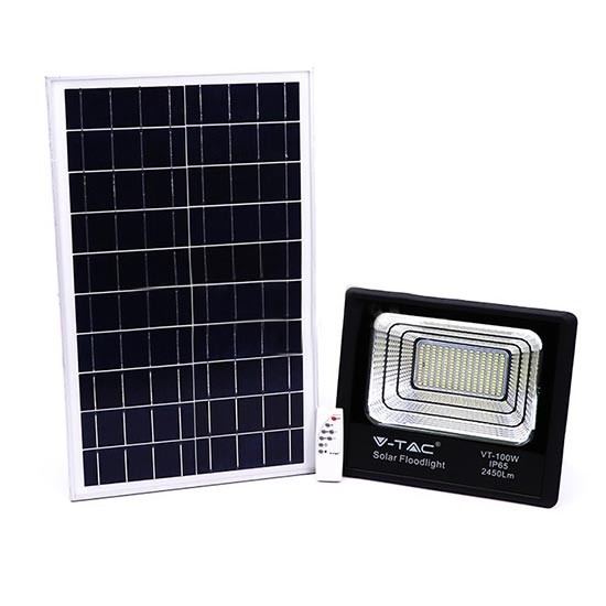 SOLAR LED STRAHLER 2450LM PREMIUM MIT SOLAR PANEL VT-100W KALTWEIß UL94012
