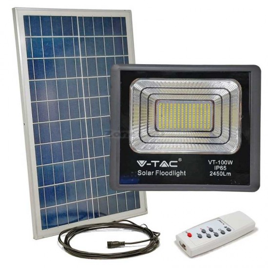 SOLAR LED STRAHLER 2450LM PREMIUM MIT SOLAR PANEL VT-100W KALTWEIß UL94012